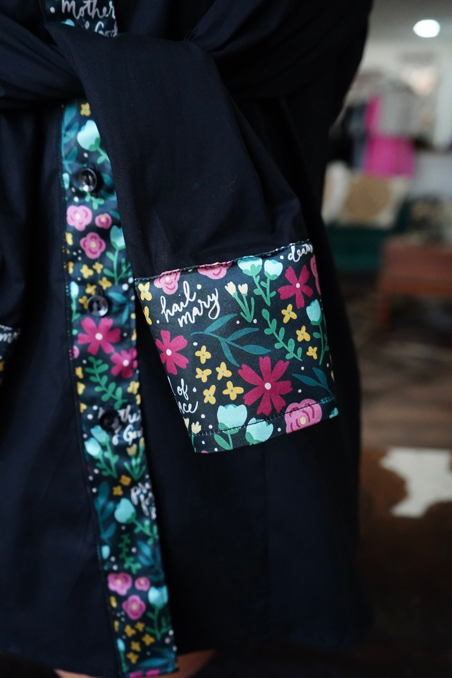 M - Black Scattered Verses on Black Cotton Button Down