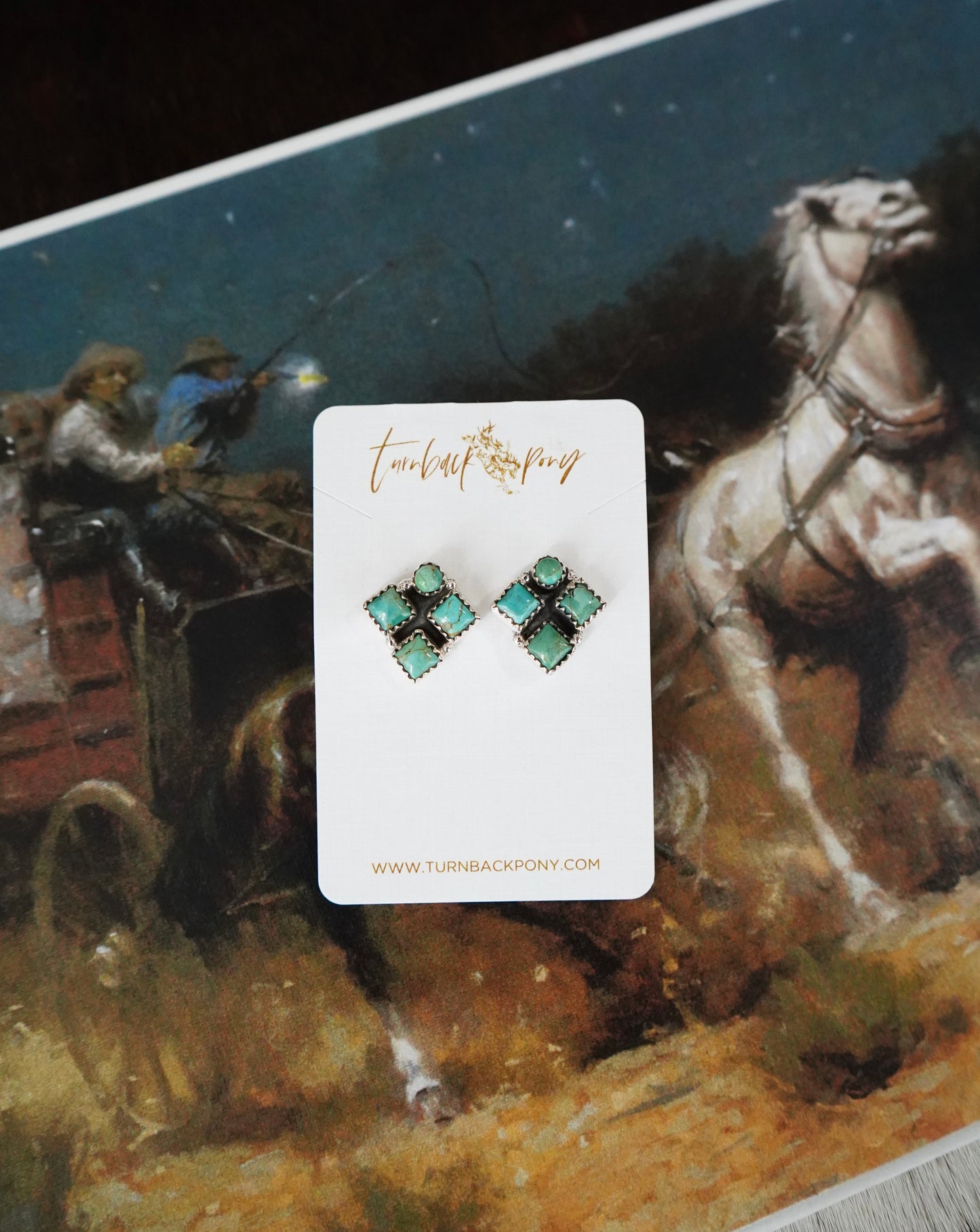 TBP Turquoise Diamond Shape Cluster Stud Earrings