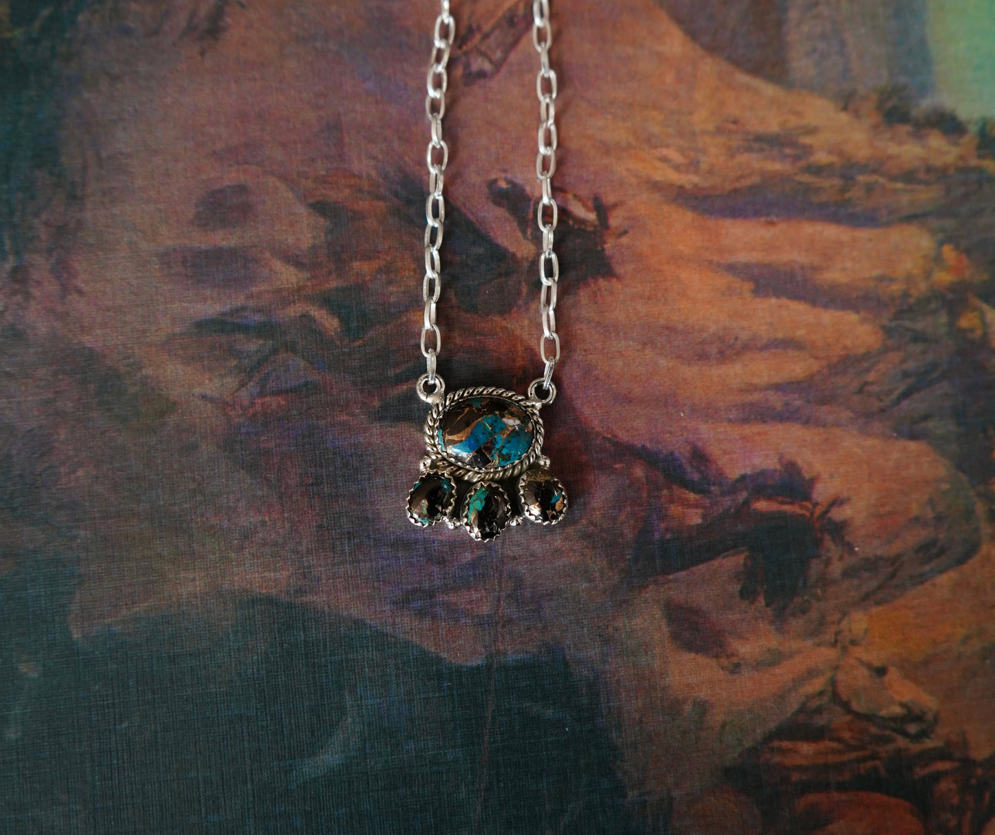 Turquoise 4 Stone Cluster Necklaces