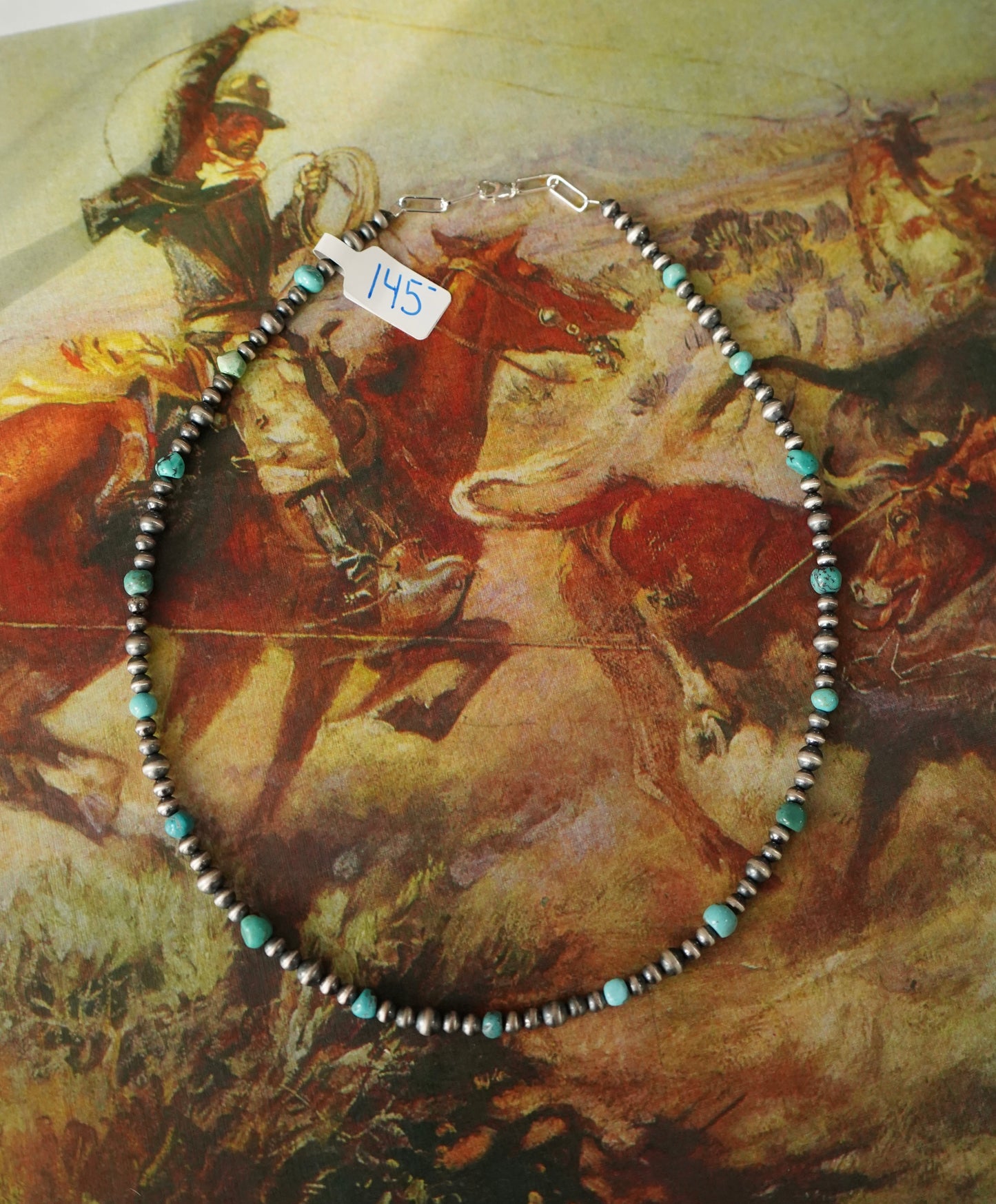 Sterling Silver Pearls w/ Round Turquoise Beads Necklace - 18”