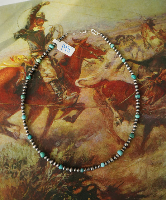 Sterling Silver Pearls w/ Round Turquoise Beads Necklace - 18â