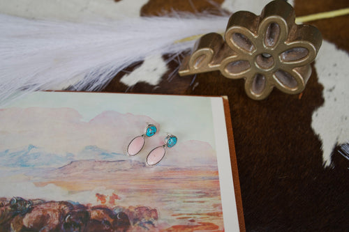 Kingman Turquoise & Pink Conch Drop Post Earrings