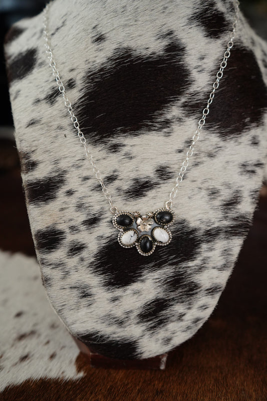 4 Stone White Buffalo w/ Flower Cluster Necklace
