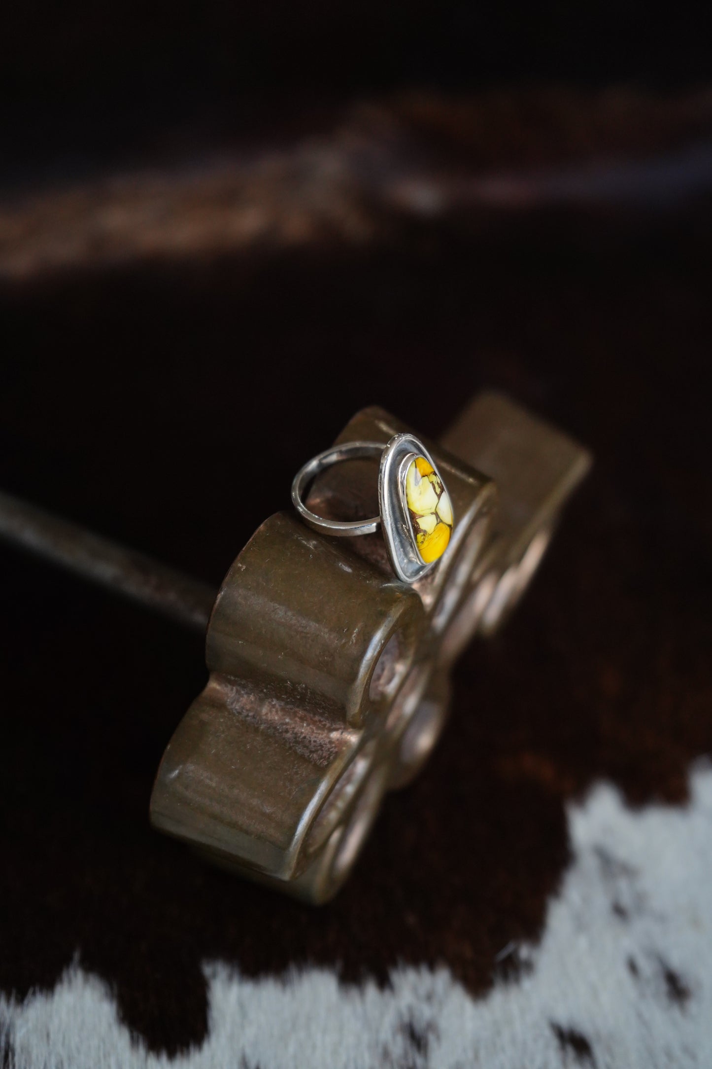 Oval Shadow Box Honey Dahlia Ring - Adj