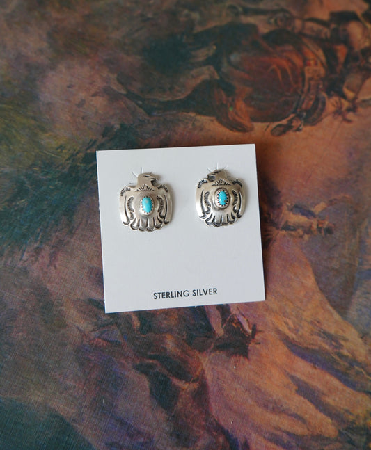 Jerold Joe Turquoise Thunderbird Stud Earrings