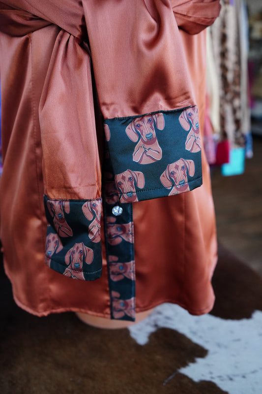 M - Weenie Dawgs on Rust Satin Button Down