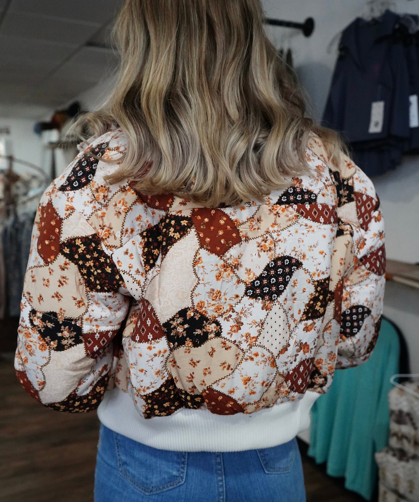 Daisy Spade Brown Patchwork Puff Jacket