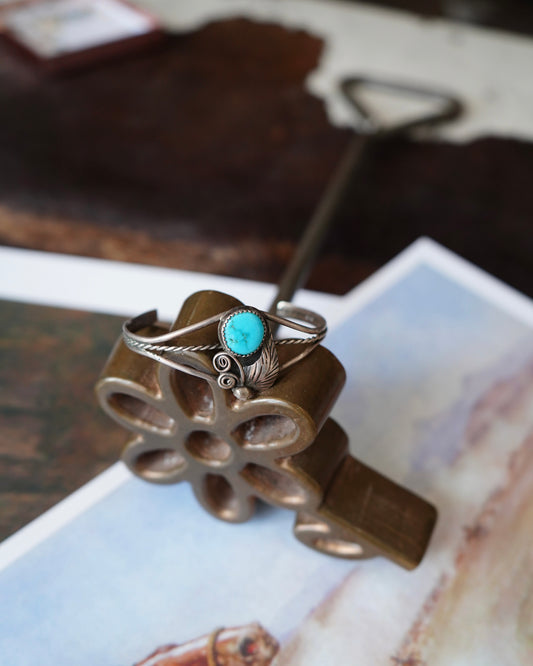 Vintage Turquoise w/ Silver Leaf Cuff