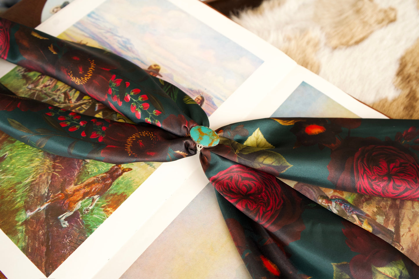Teal Moody Maroon Floral Wild Rag