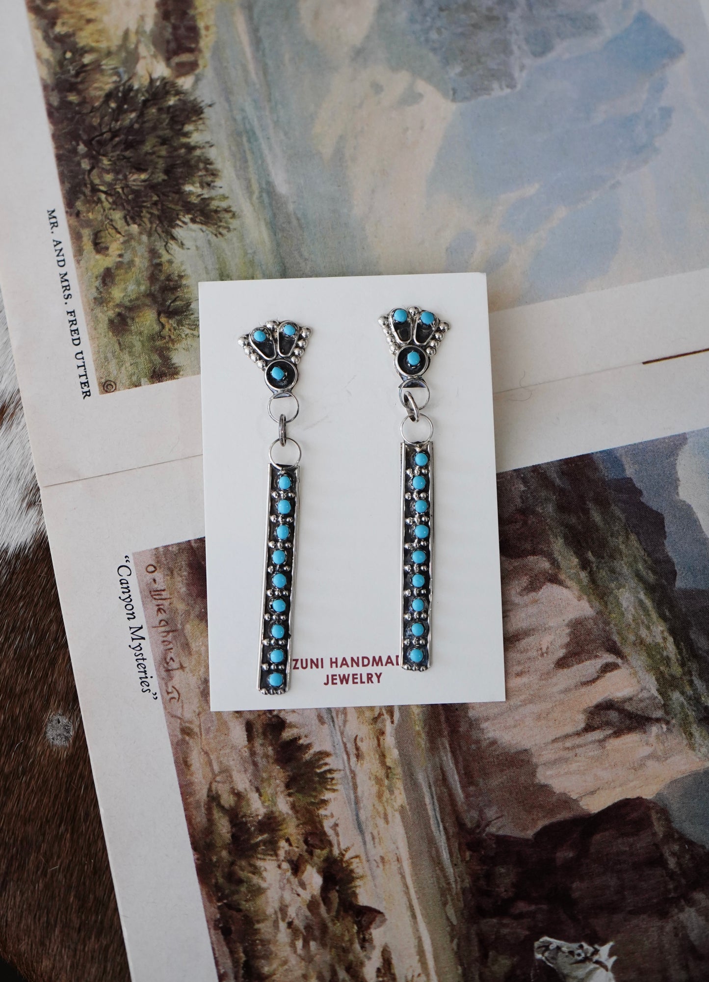 Davis Kaamasee Zuni Turquoise Bar Dangly Stud Earrings
