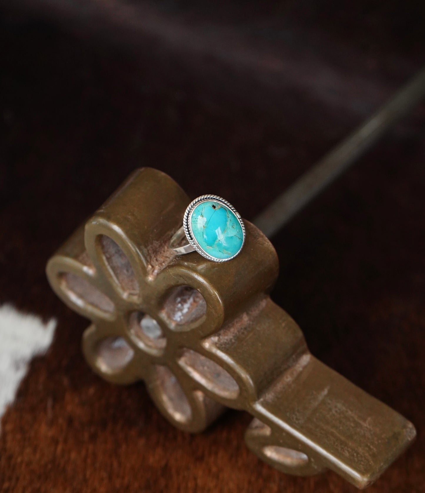 Round Turquoise Nugget Ring - Adj