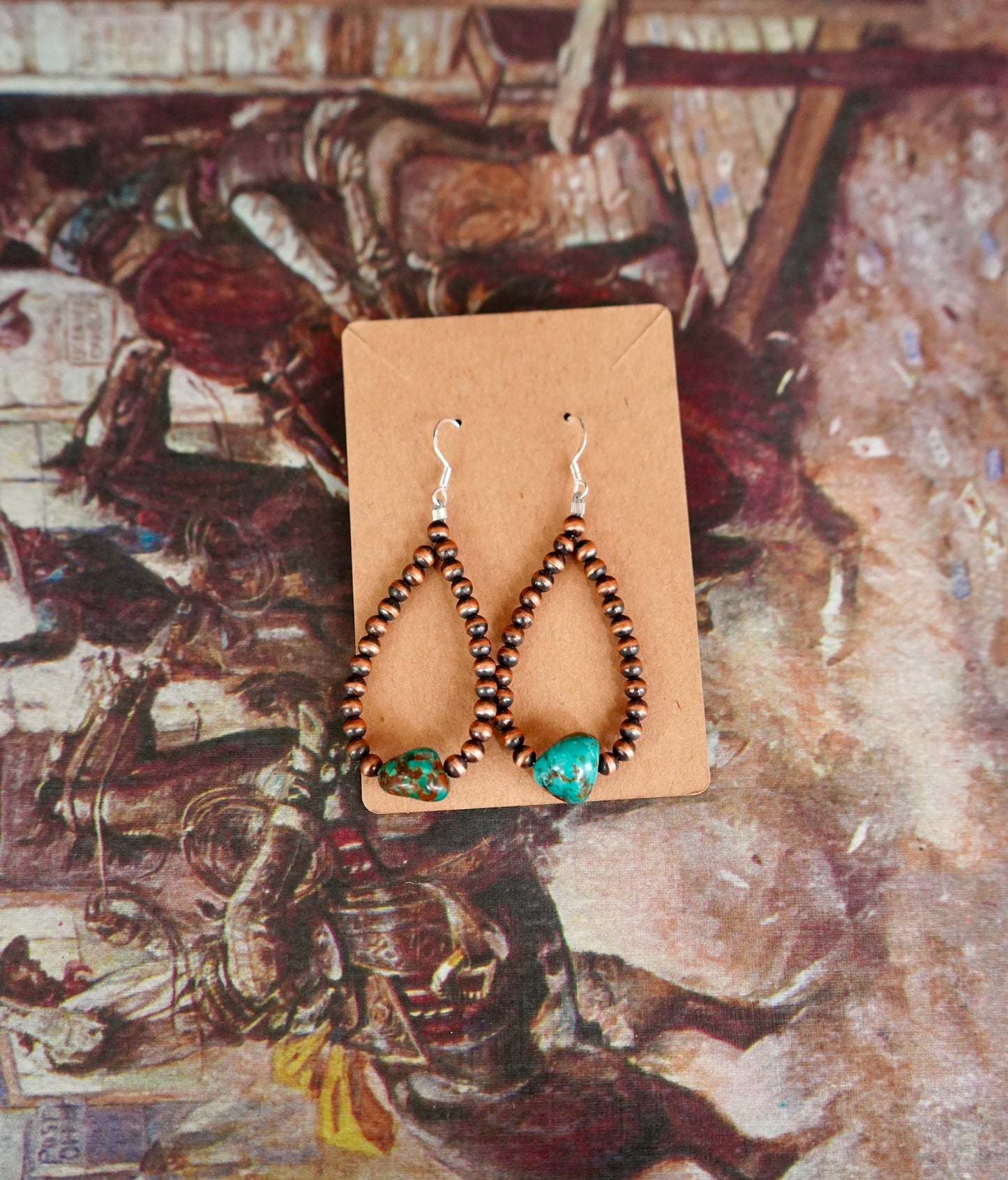 Copper & Turquoise Fish Hook Earrings