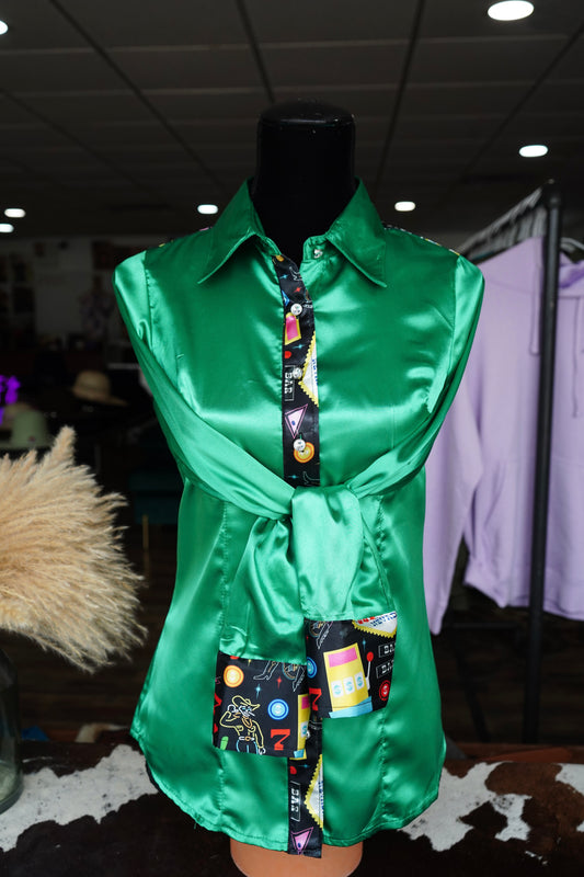 S - Black Vegas on Kelly Green Button Down