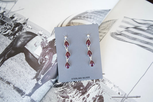 Three Stone Purple Spiny Post Dangle Earrings