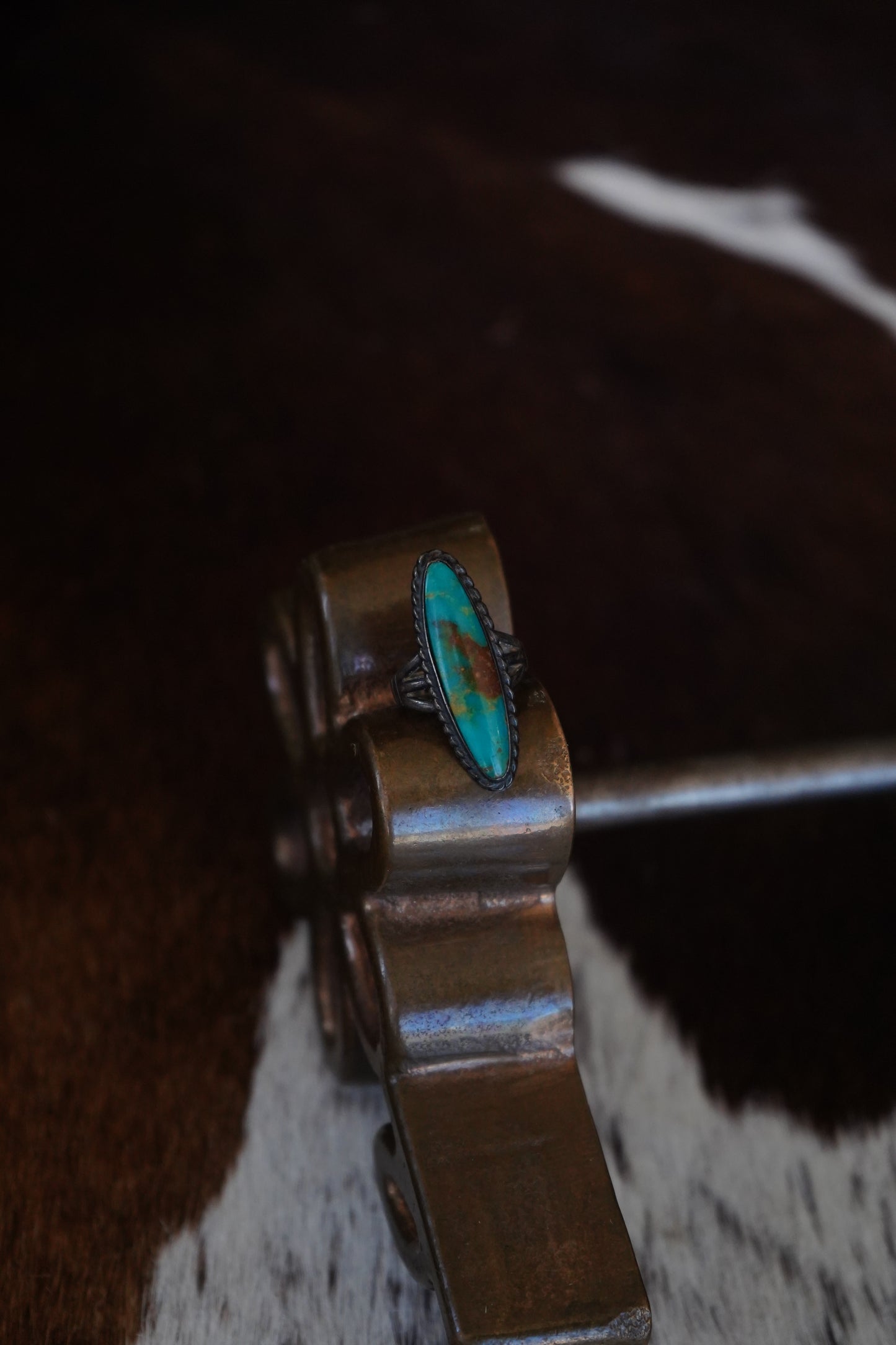 Long Oval Turquoise Ring - Sz 5