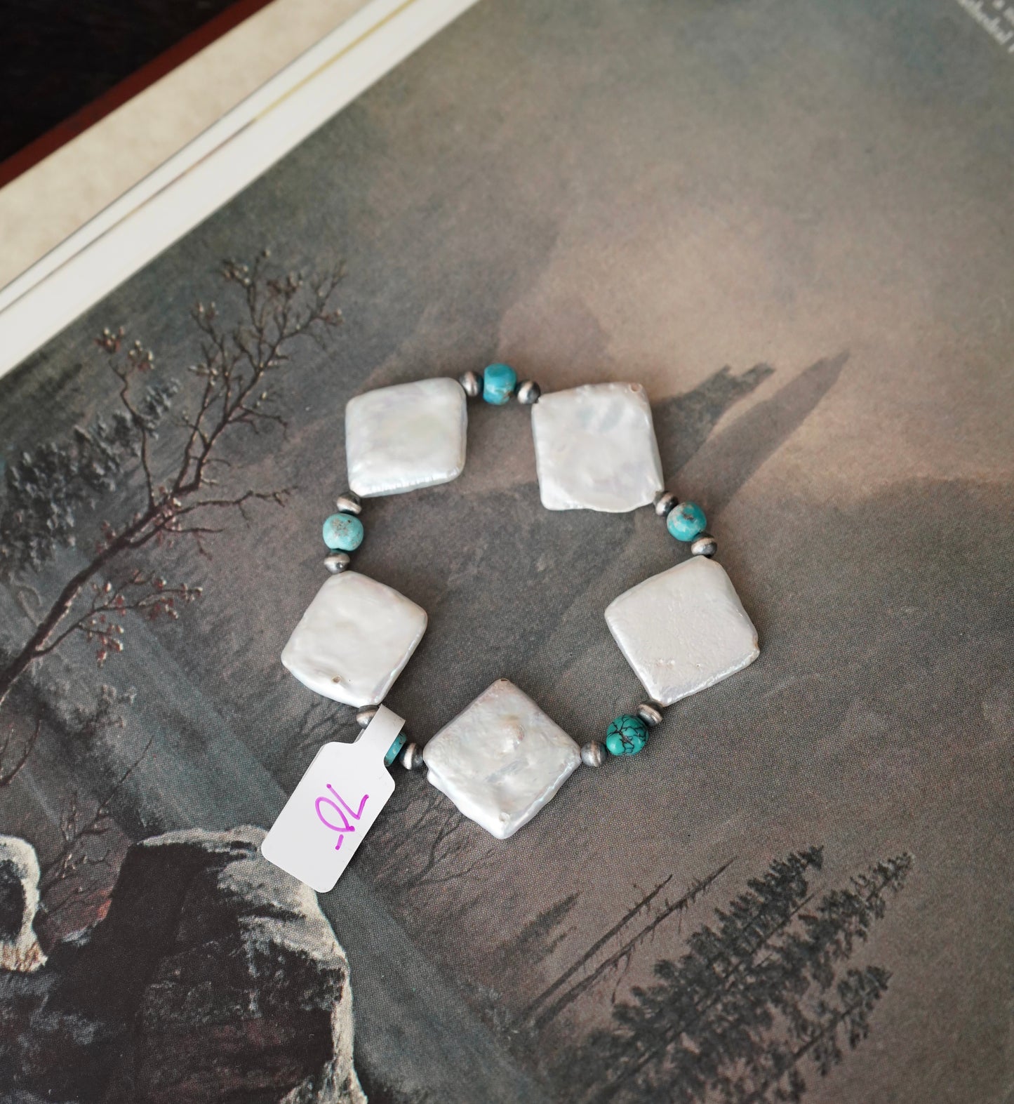 Turquoise & Mother of Pearl Stretchy Bracelet