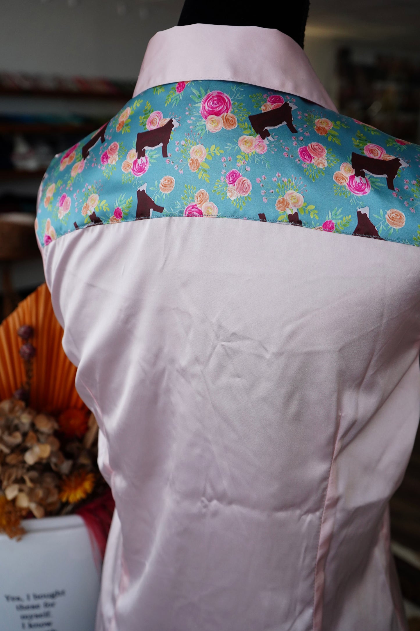 L - Light Pink Satin w/ Tumbling Herefords Button Down
