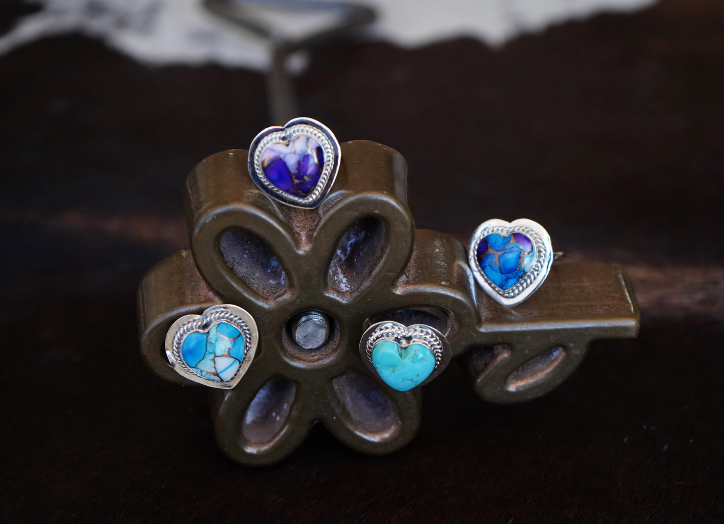 Turquoise Heart Rings - Adj