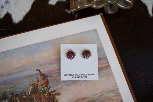 Donovan Nez Purple Spiny Oyster Silver Earrings