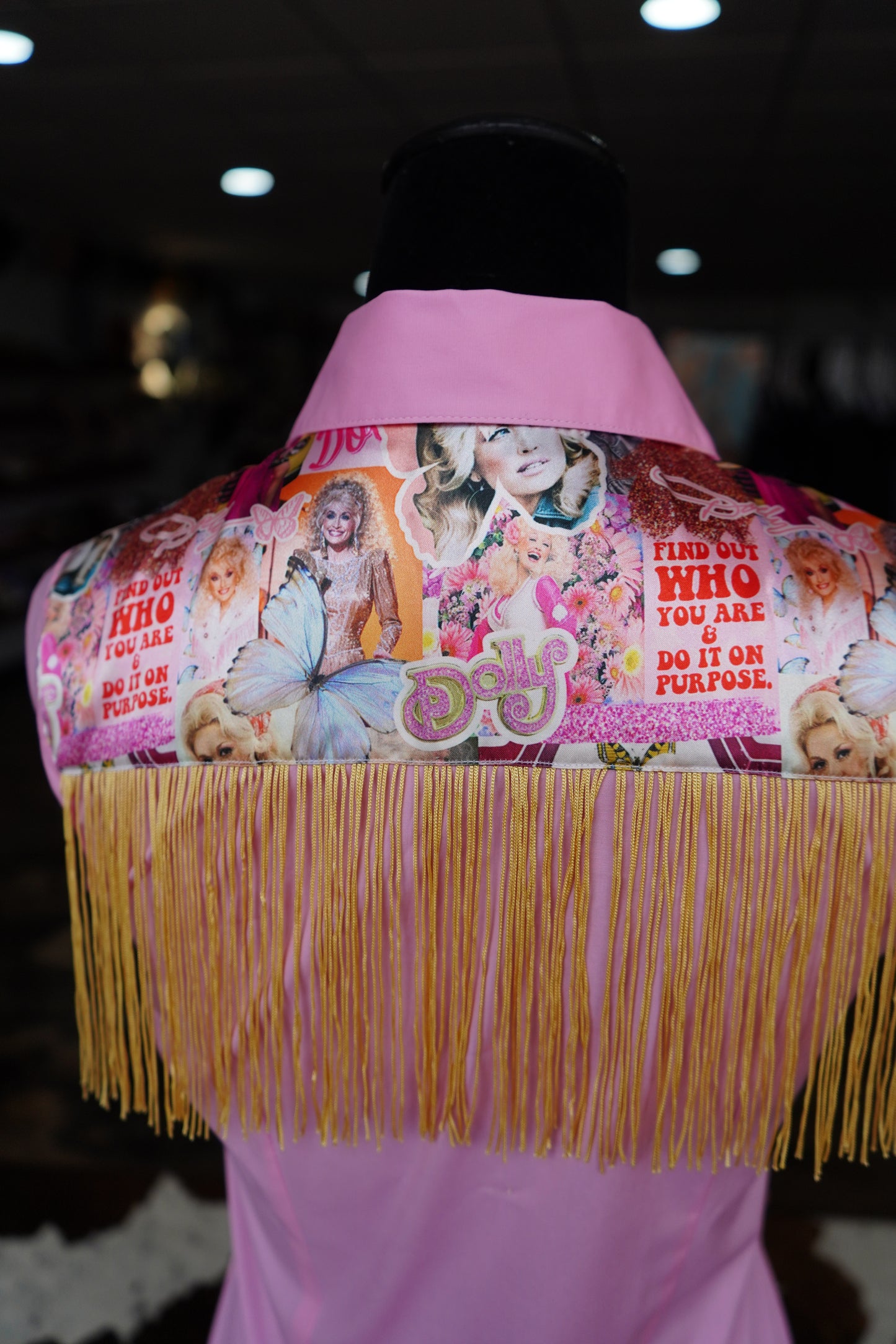 S - WWDD on Light Pink Cotton Button Down w/ Fringe