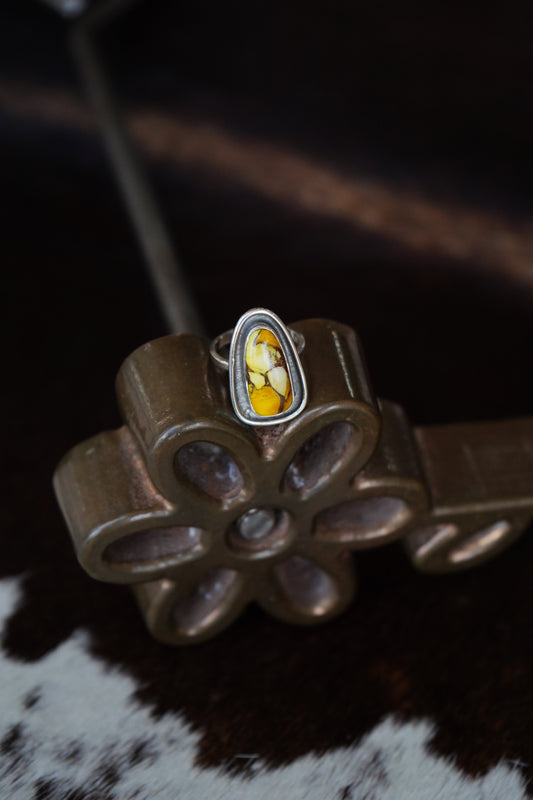 Oval Shadow Box Honey Dahlia Ring - Adj