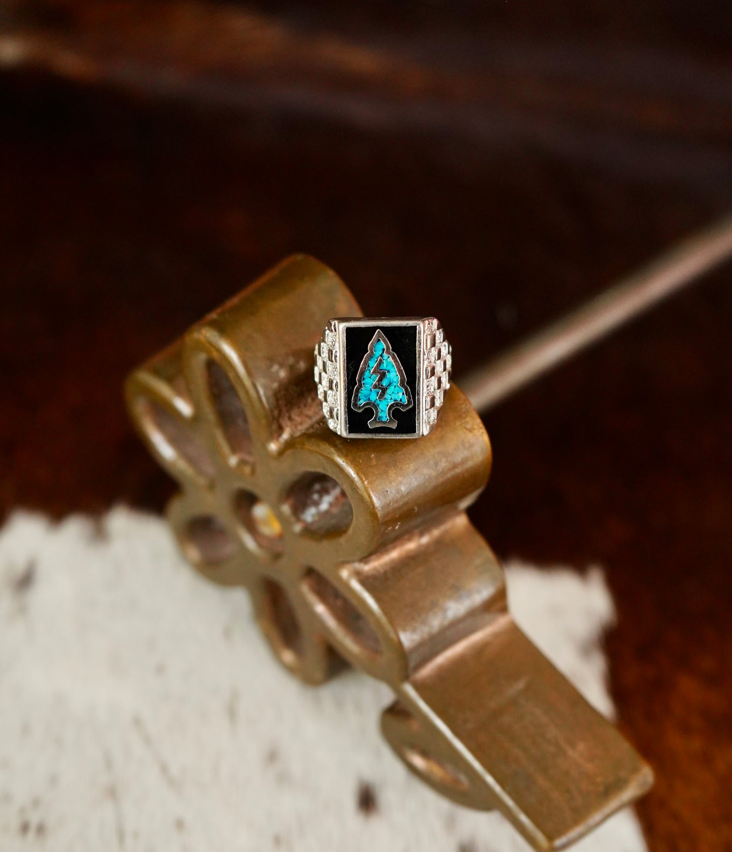 Vintage Turquoise Inlay Arrowhead Ring - Sz 10.5
