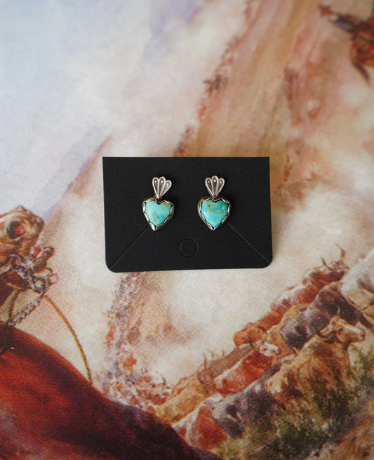 Z Bar Flaming Turquoise Heart Stud Earrings
