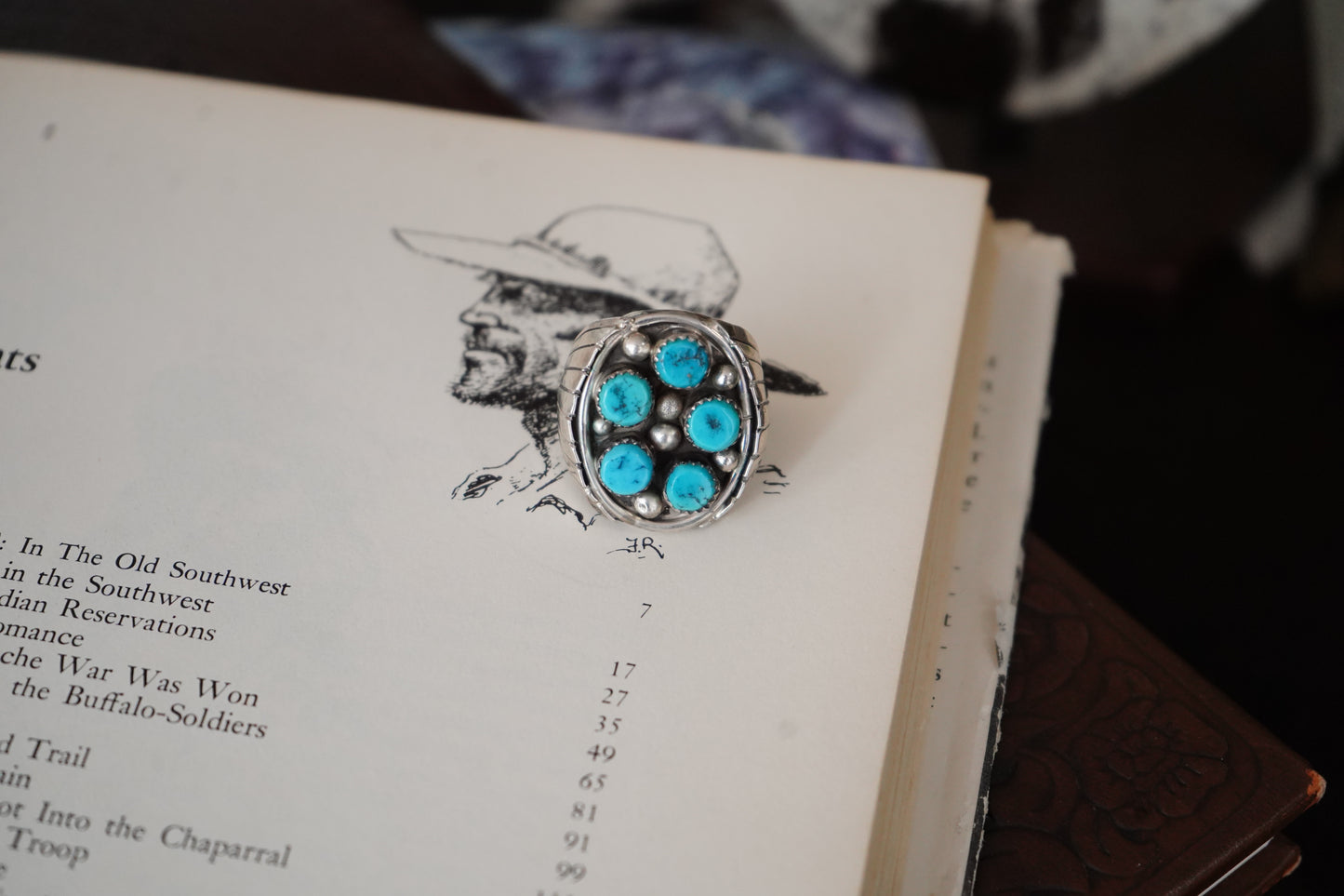 Vintage 4 Stone Turquoise w/ Silver Beads Mens Ring - Sz 9