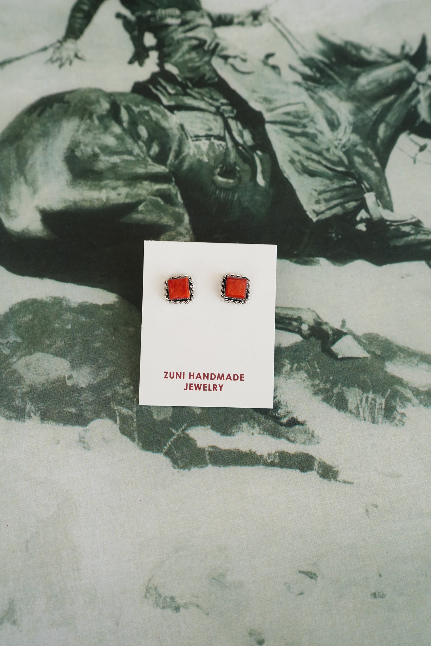 Geneva Chiquito Spiny Square Zuni Stud Earrings