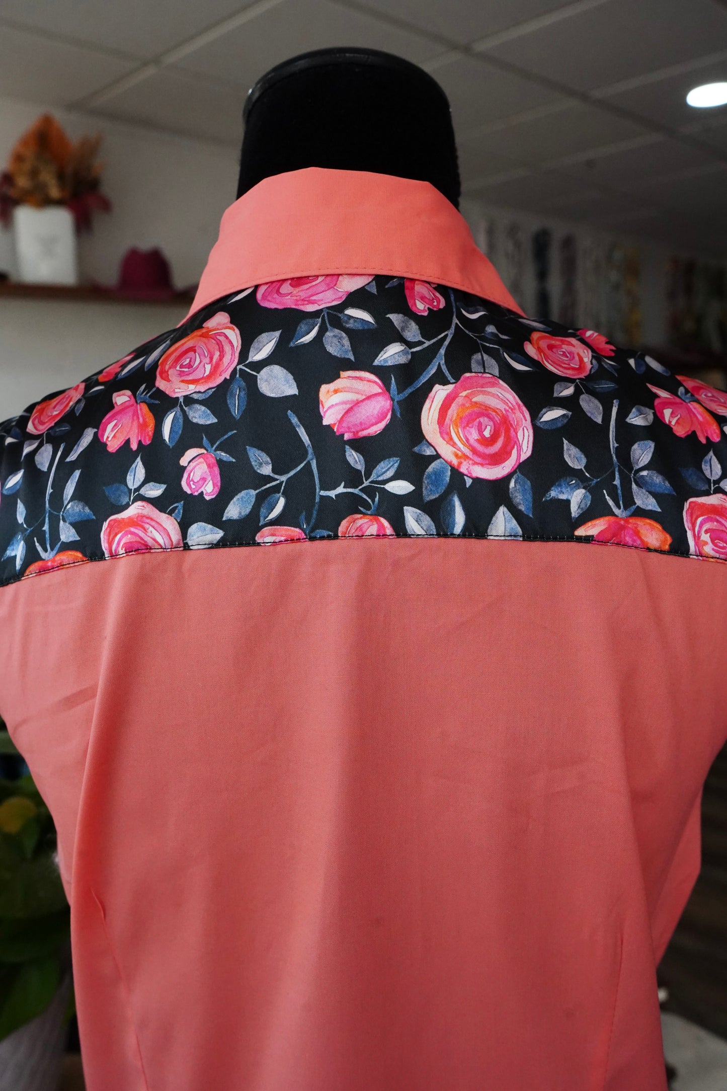 XL - Pink Roses on Coral Cotton Button Down