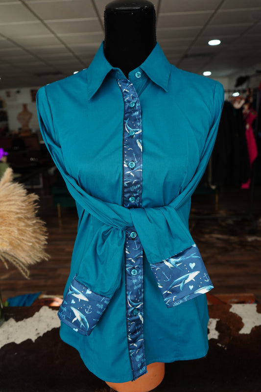 M - Isaiah 43:2 on Teal Cotton Button Down