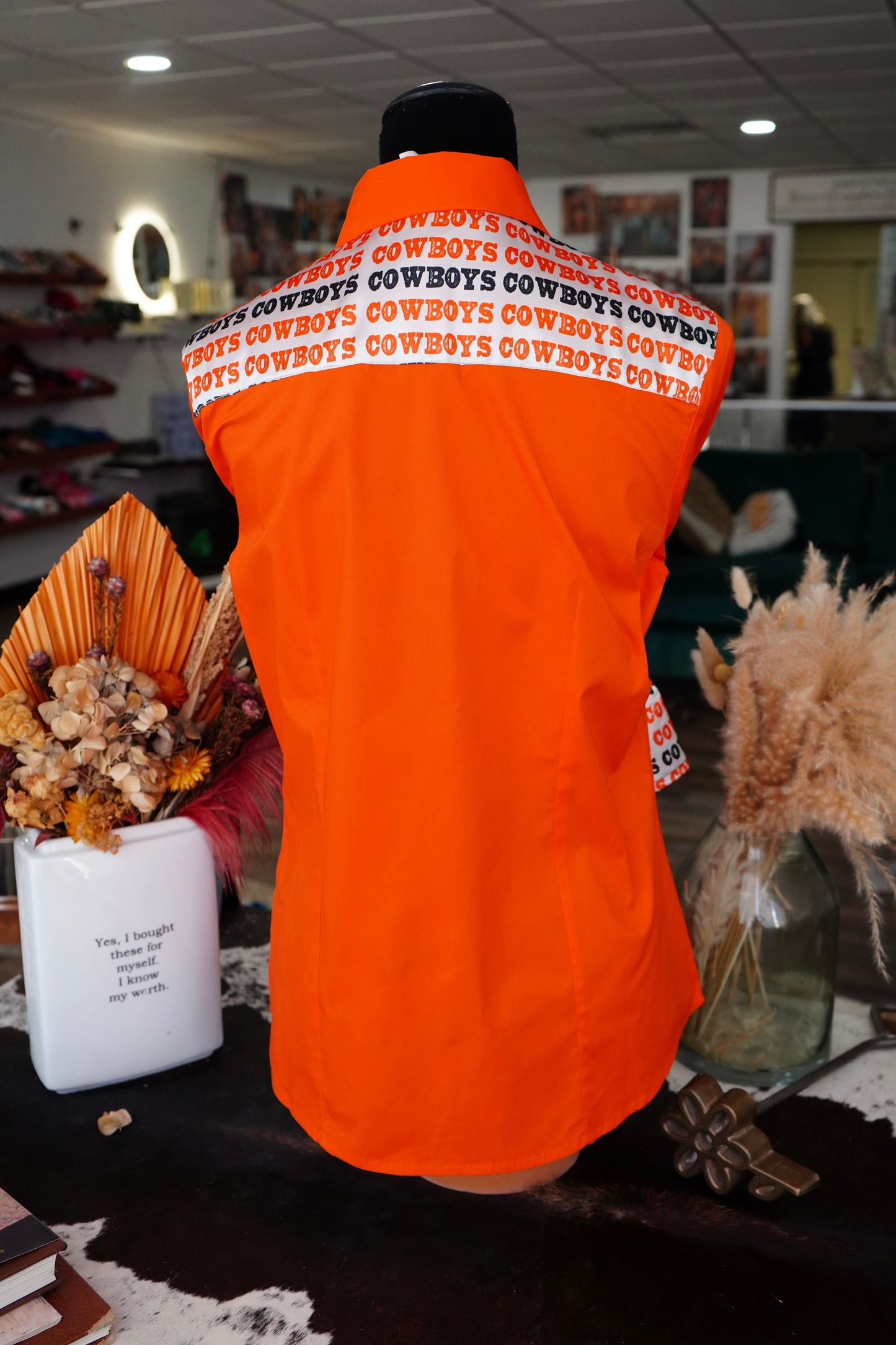 XL - Orange Cotton w/ Cowboys Button Down