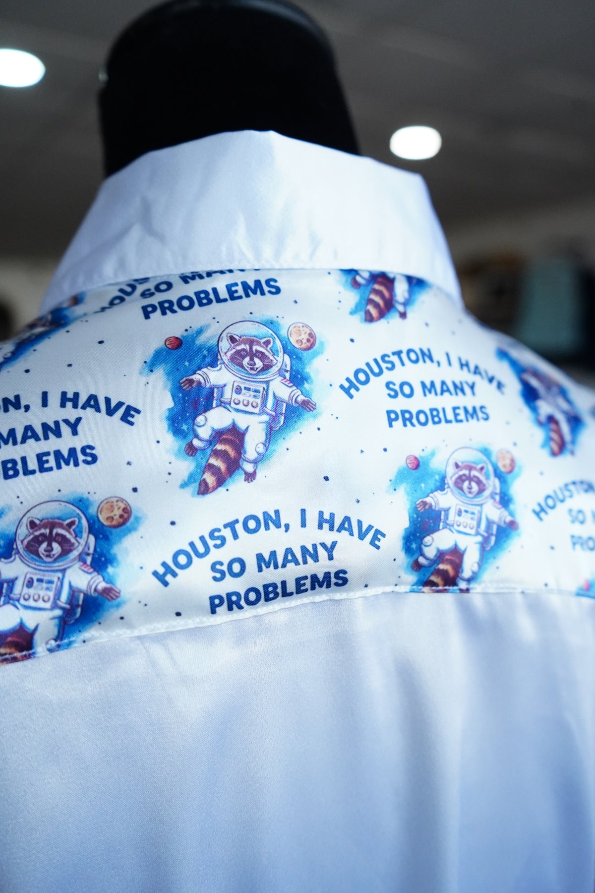 M - Houston on White Satin Button Down