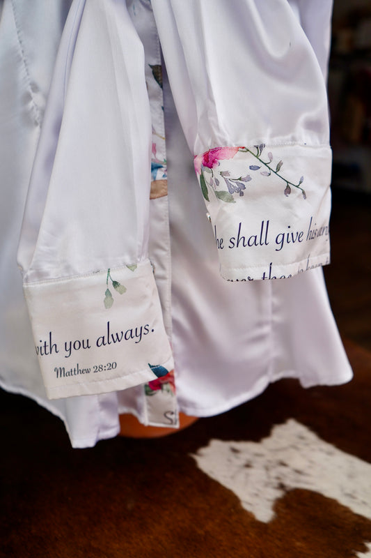 2XL - White Verses on White Satin Button Down