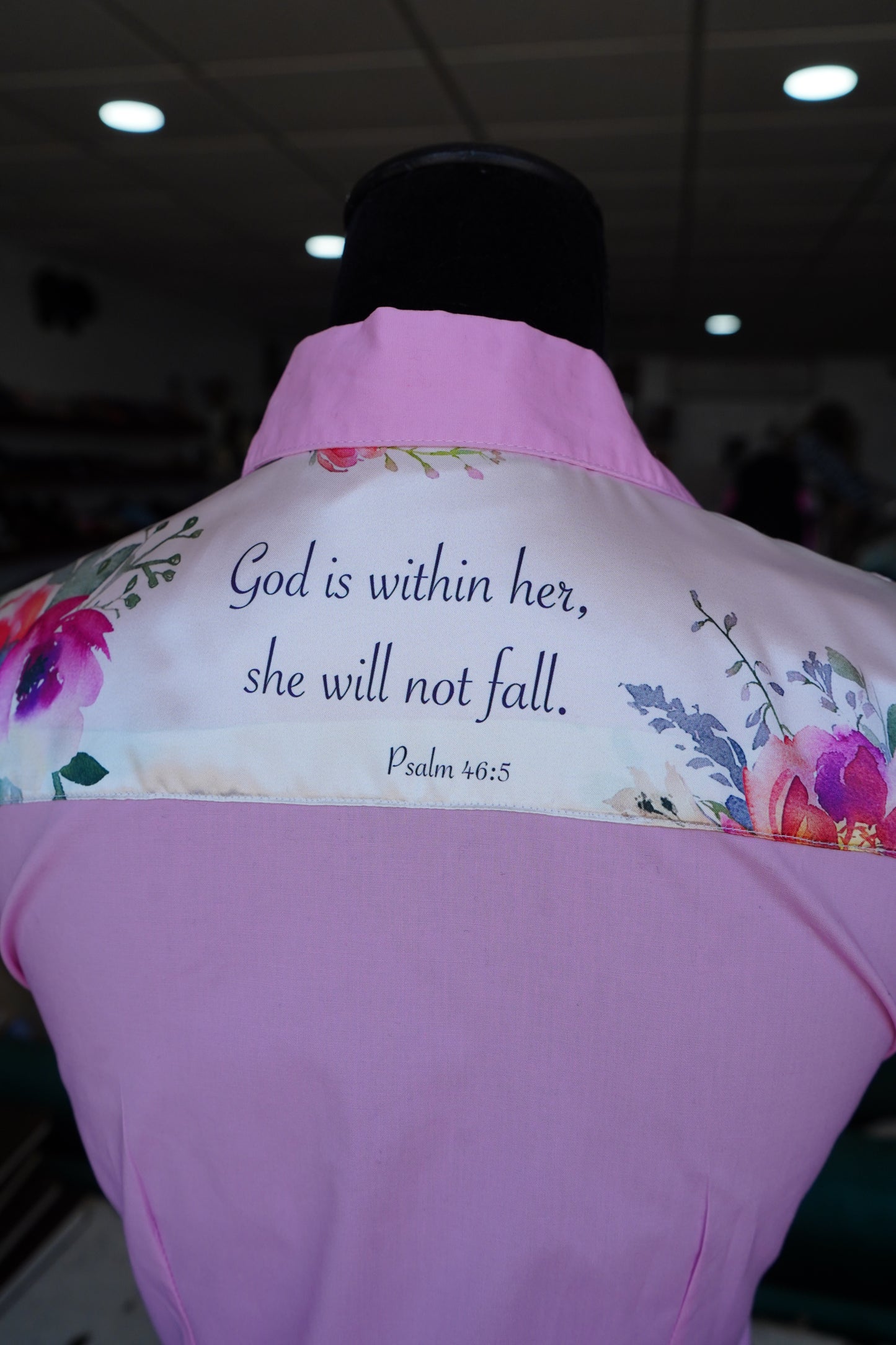 S - White Verses on Pink Cotton Button Down