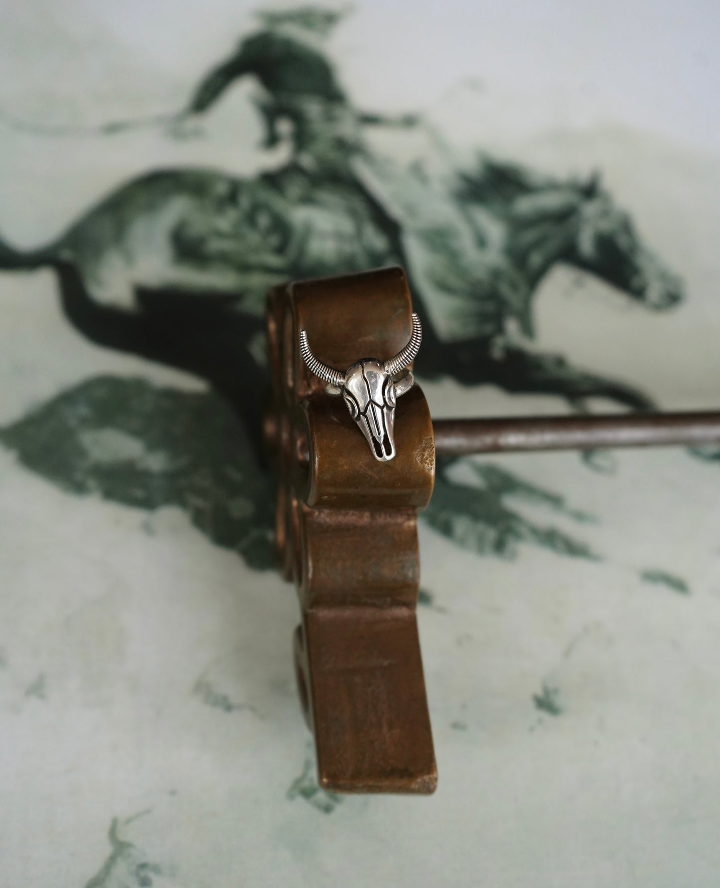 Sterling Silver Cow Skull Ring - Adj