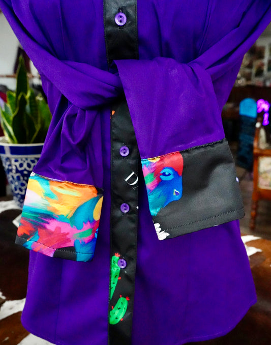 L - Daisy Buffalo on Purple Cotton Button Down