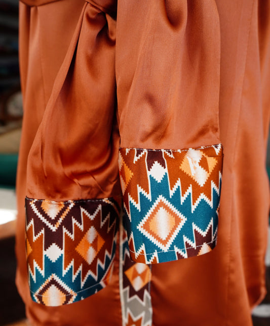 M - Rust Aztec on Rust Satin Button Down