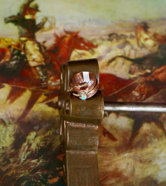 Turquoise Feather Rings - Adj