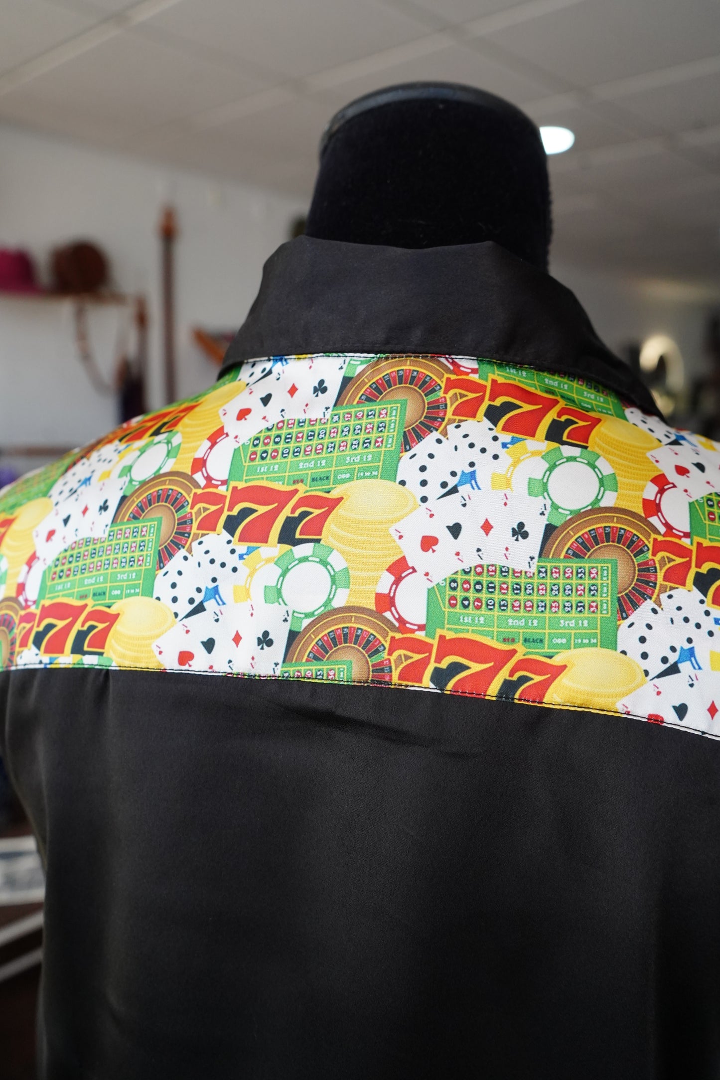 2XL - Triple 7 on Black Satin Button Down