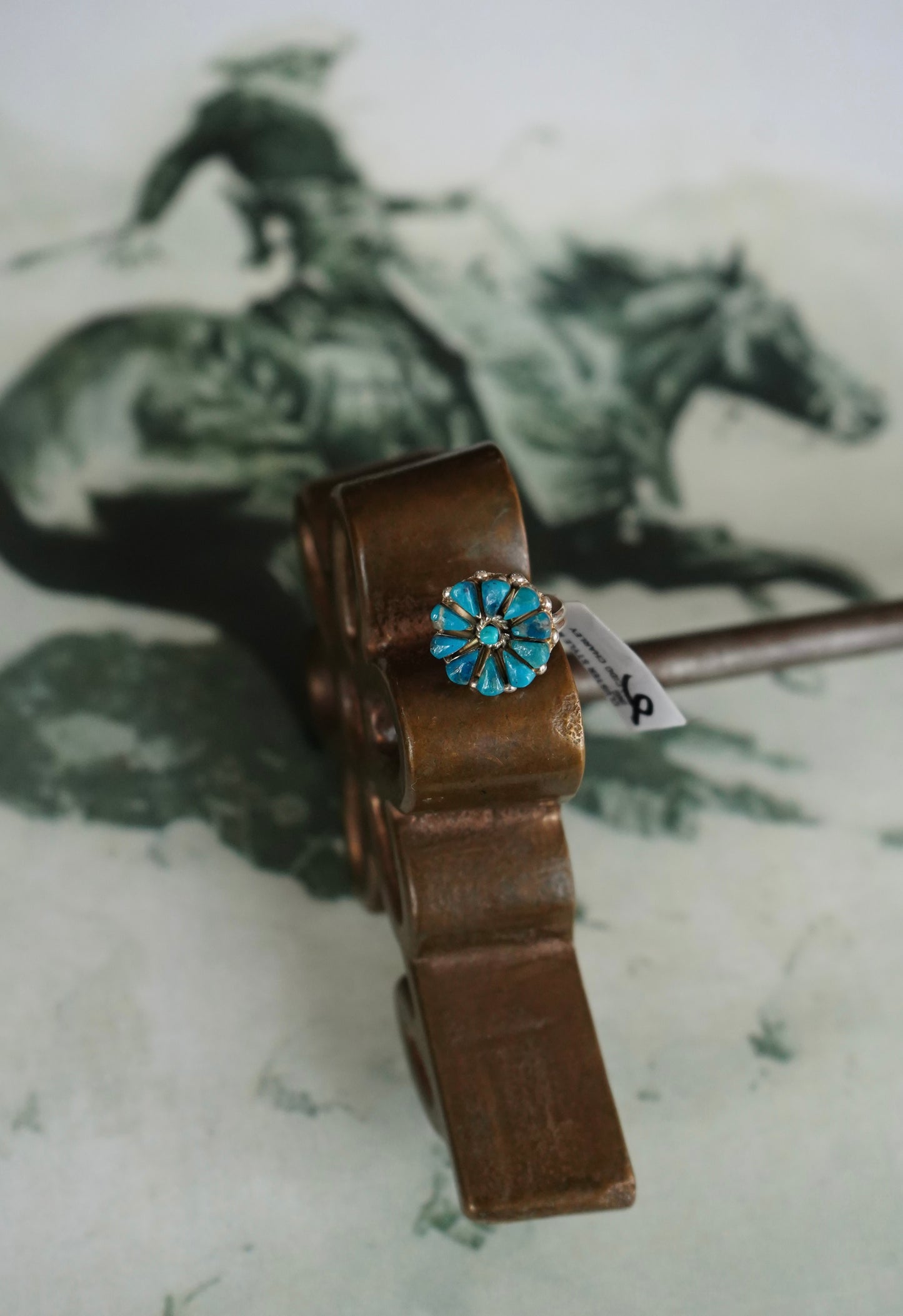 Salcido Charley Zuni Turquoise Flower Ring - Sz 6