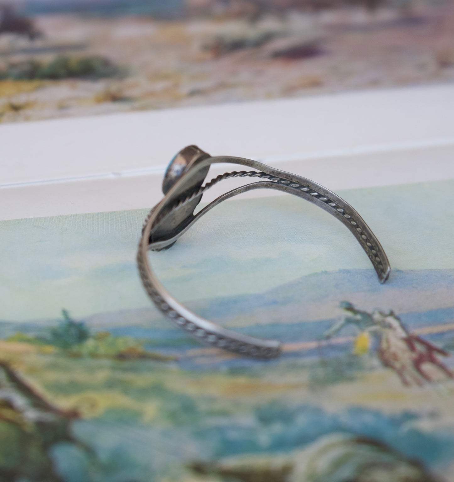 Vintage Turquoise Silver Leaf Cuff