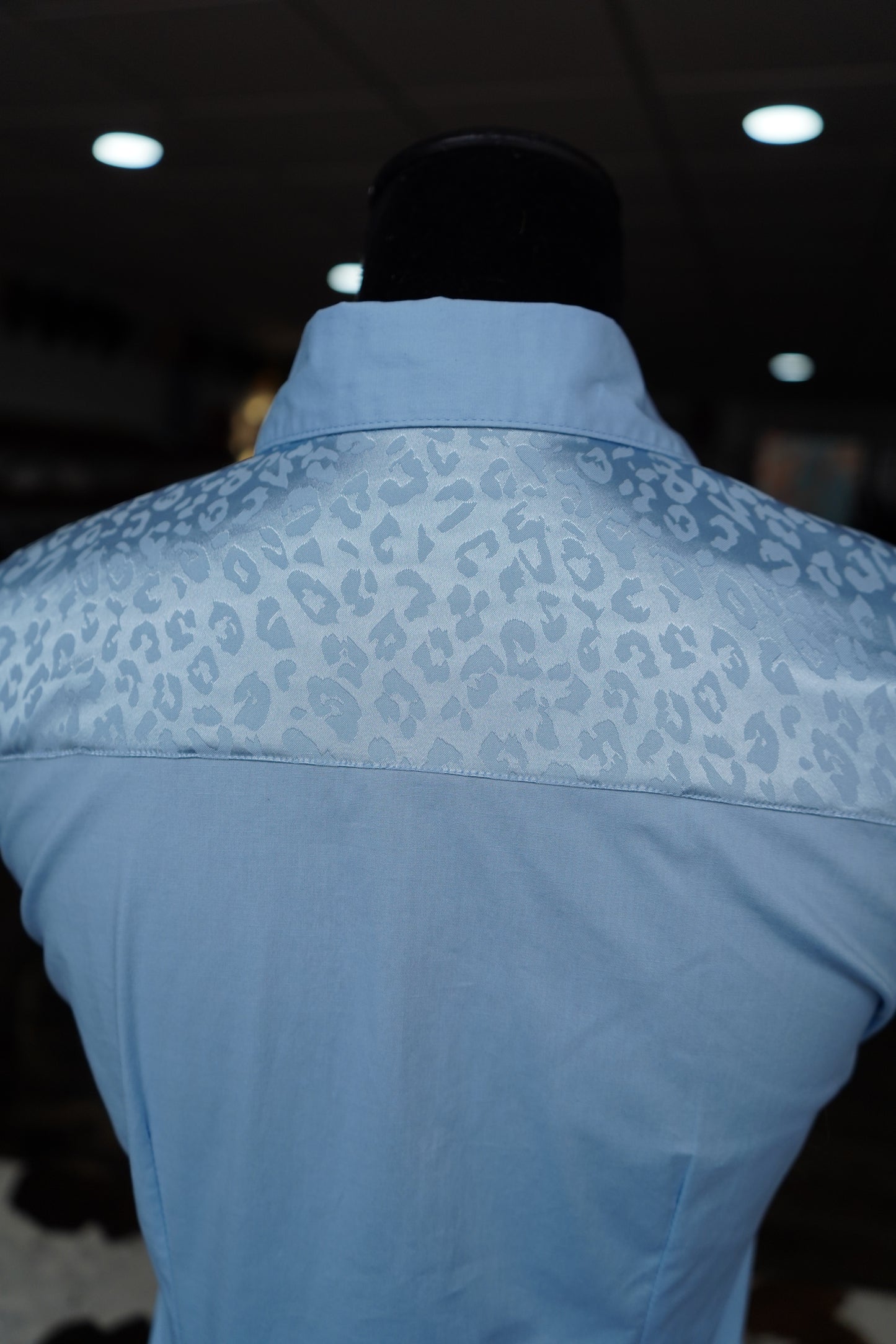 S - Baby Blue Jacquard Cheetah on Baby Blue Cotton Button Down