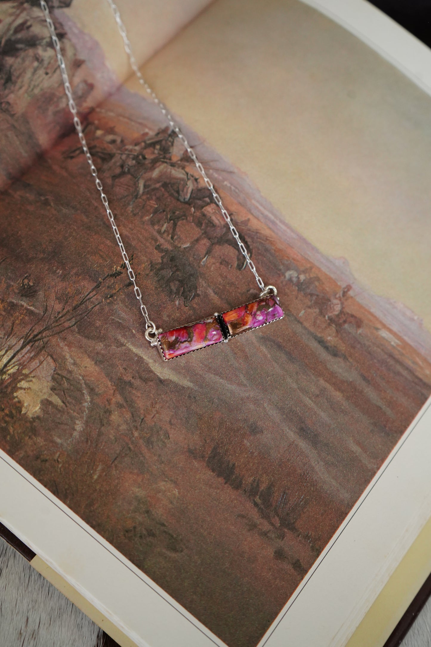 TBP Pink Dahlia Double Bar Necklace