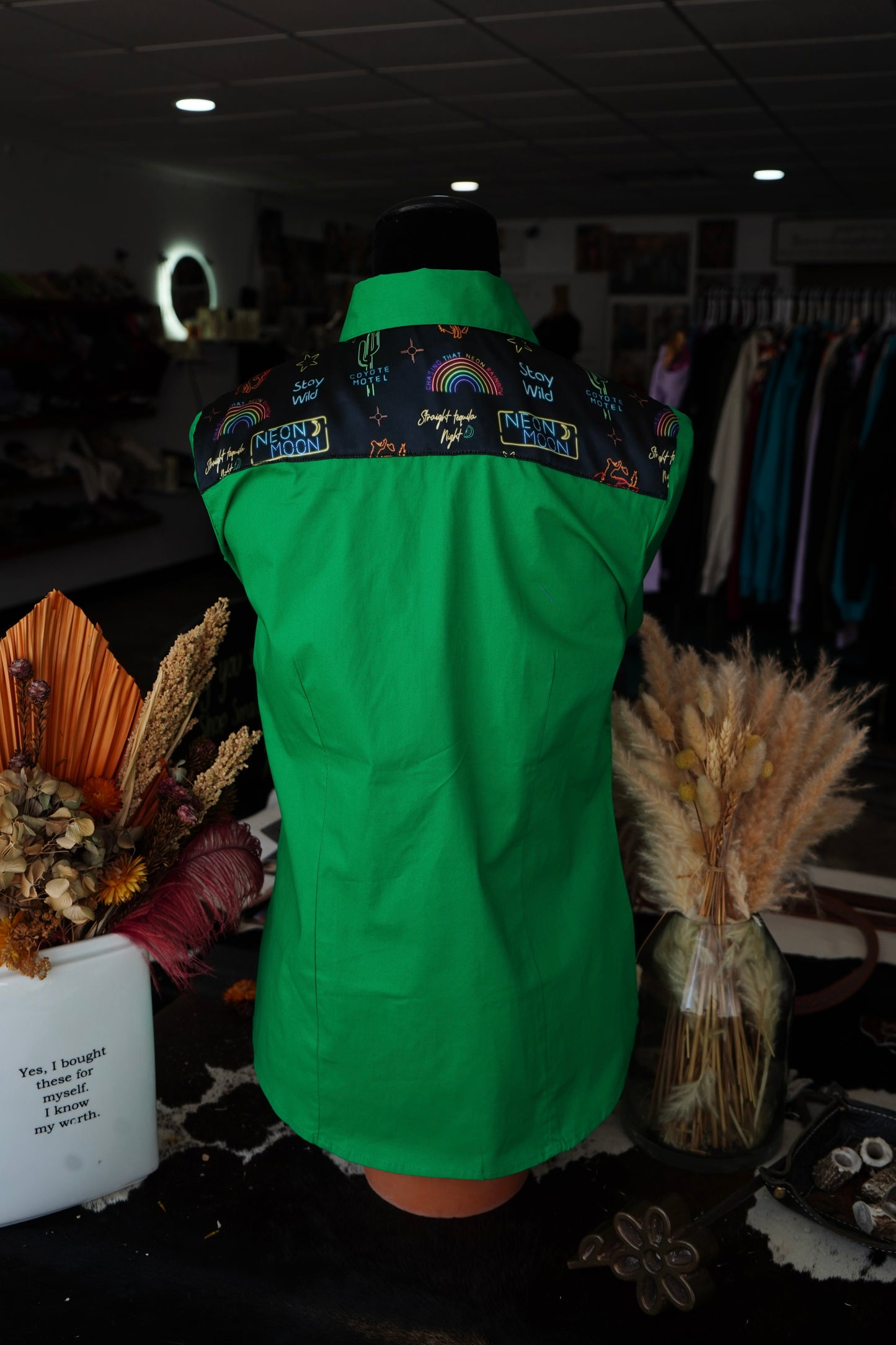 XL - Kelly Green Cotton w/ Neon Moon Button Down