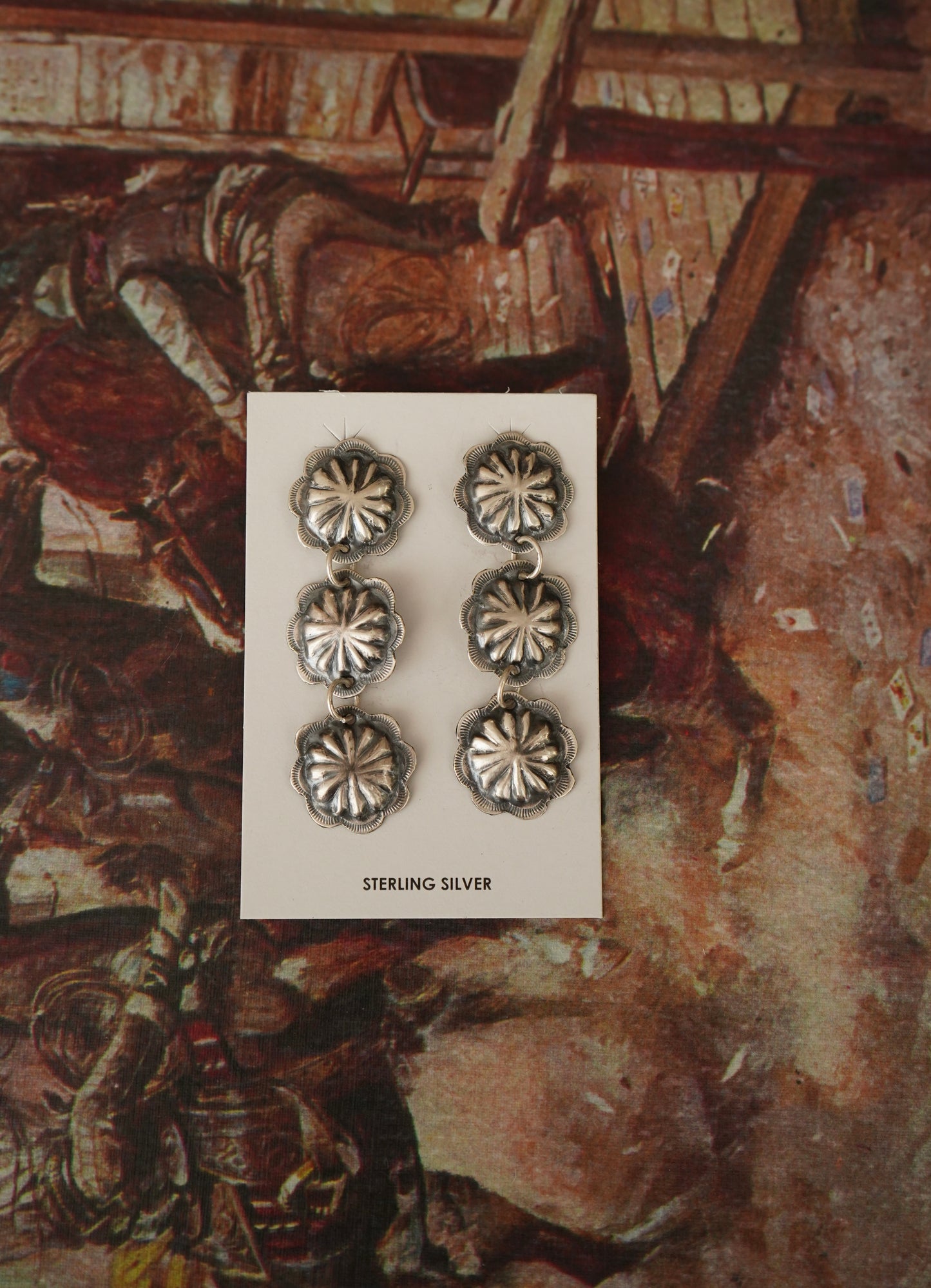 Joan Begay Sterling Silver Dangly Concho Stud Earrings