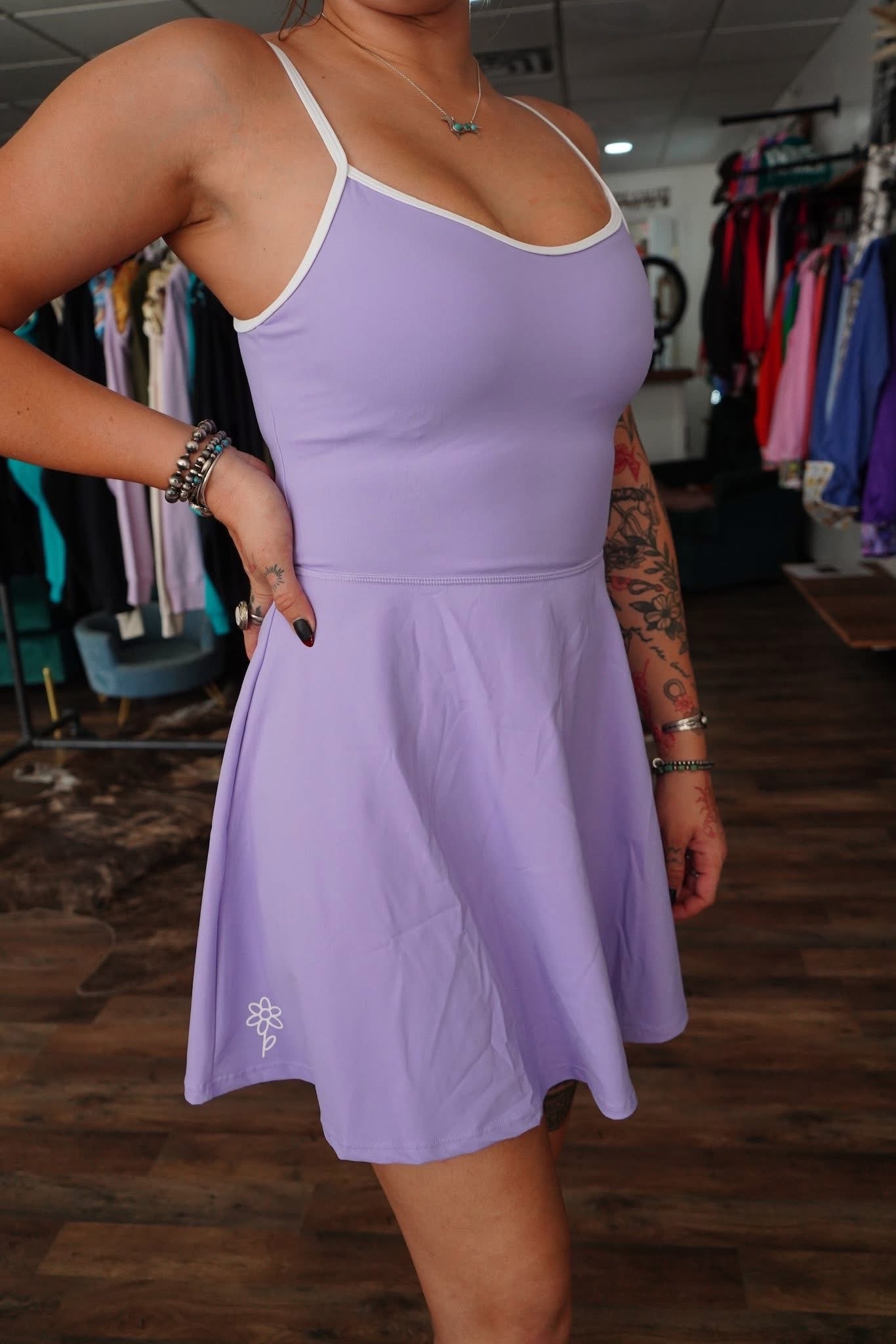 White Trim Spaghetti w/ Daisy Brand Tennis Dresses