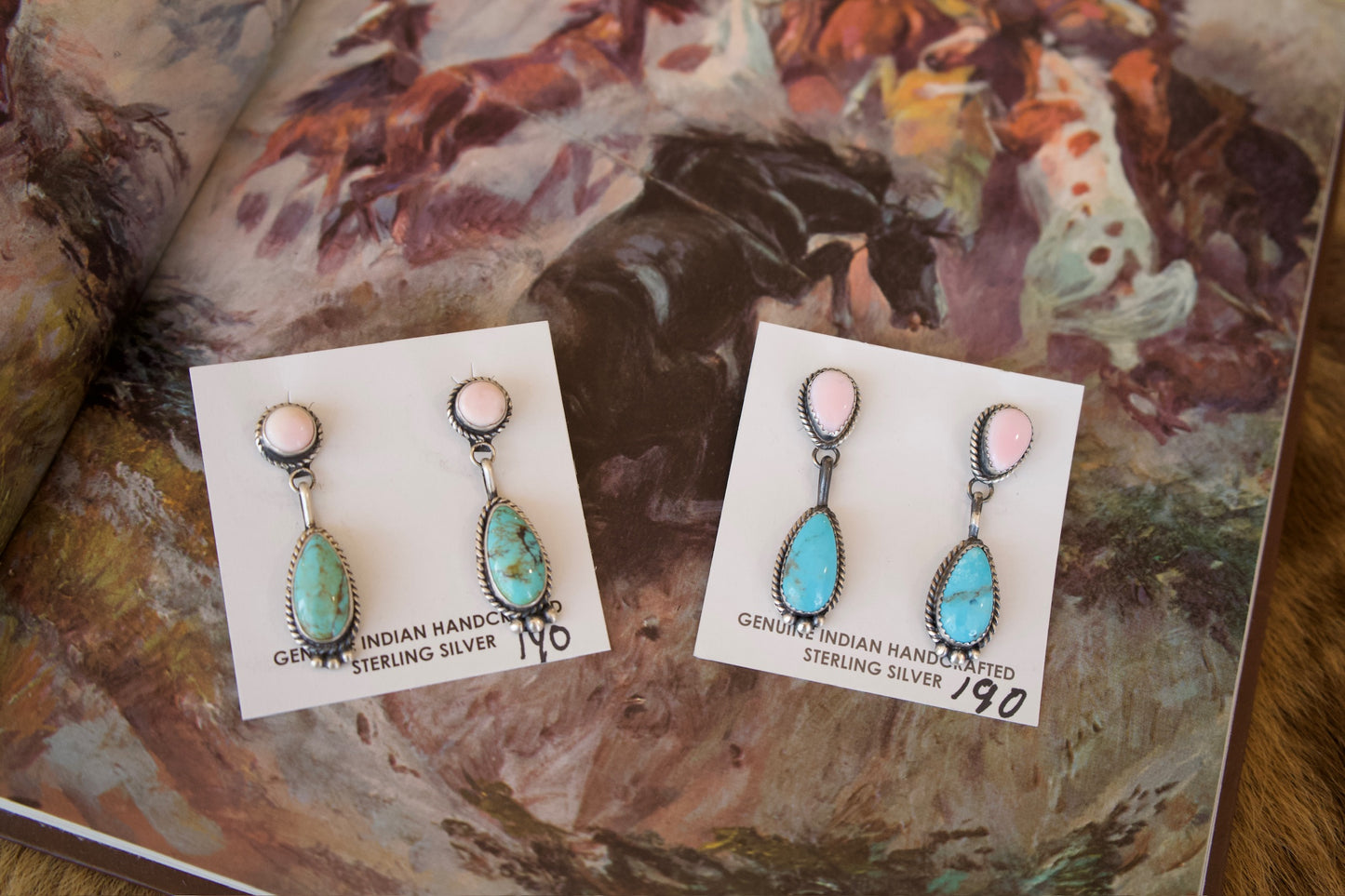 Pink Conch & Turquoise Studs