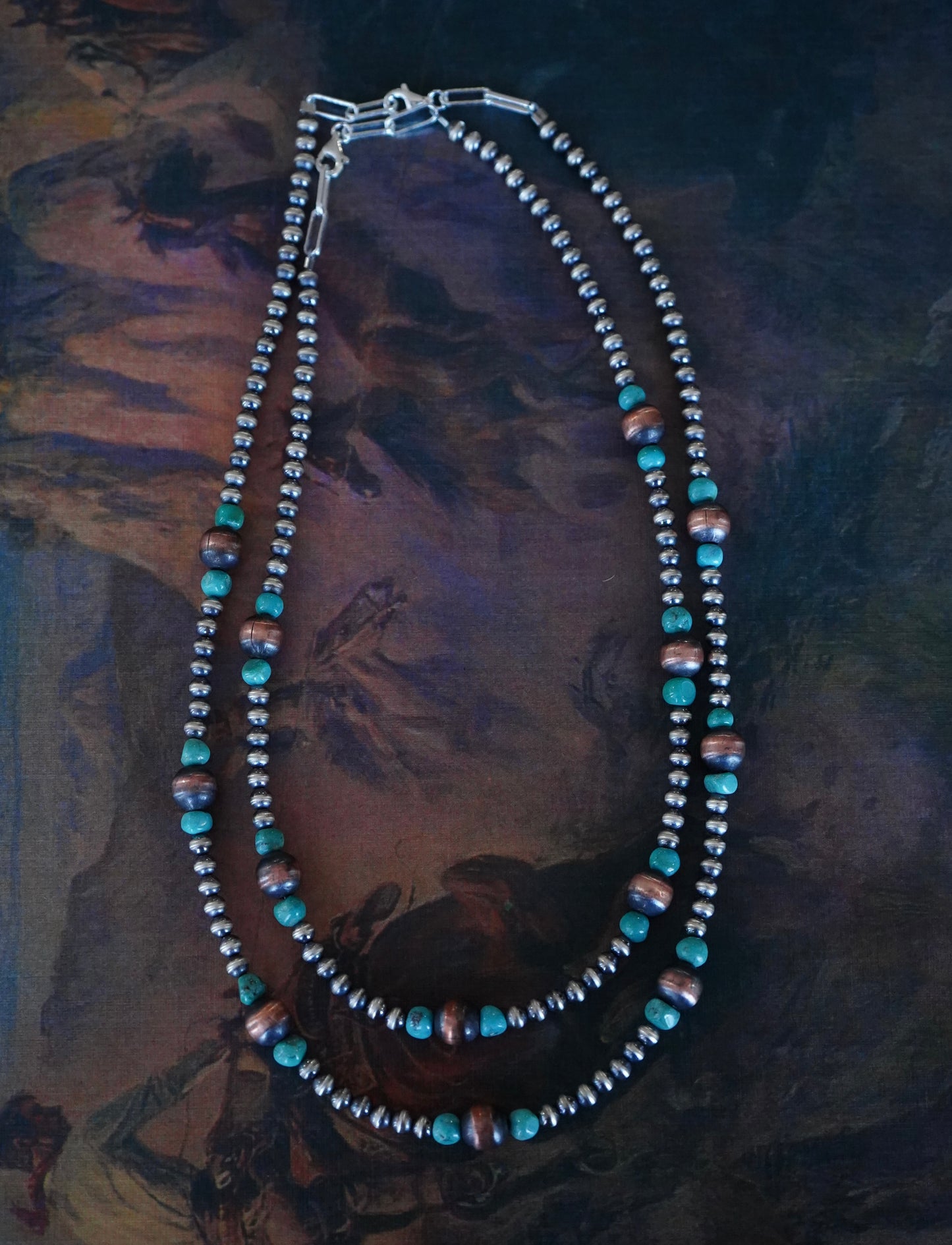 Graduated Silver, Turquoise, & Copper Pearl Necklaces