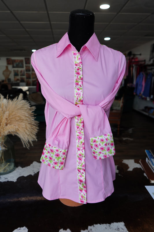 L - Dainty Tough Enough on Light Pink Cotton Button Down